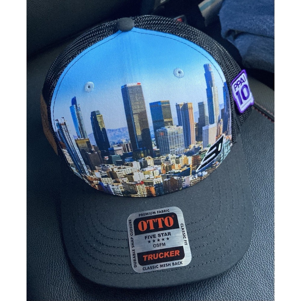 LA Skyline Trucker Hat Snapback Mesh OTTO Cap Black Blue City‎ Graphic OSFM